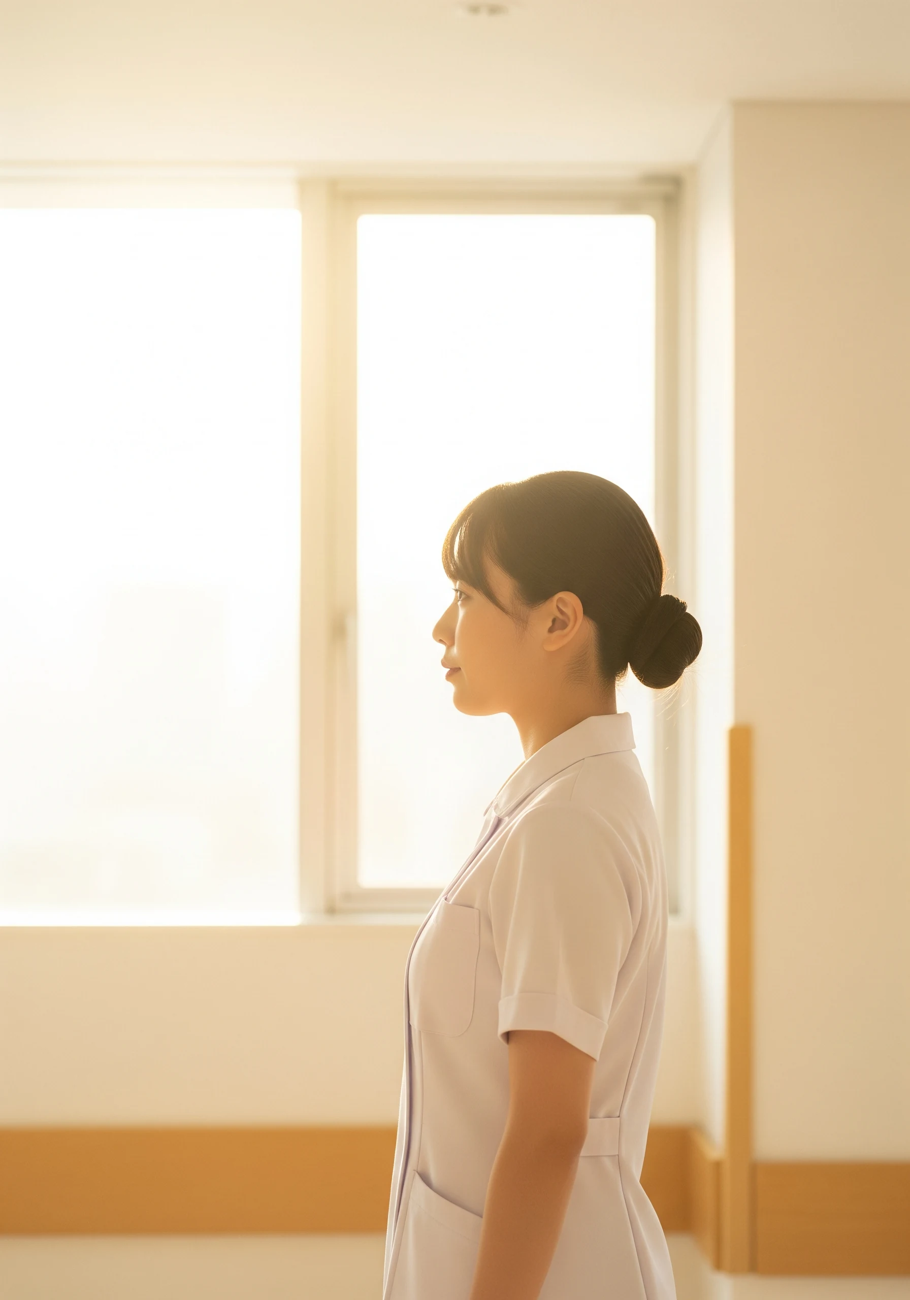 窓辺で考える看護師